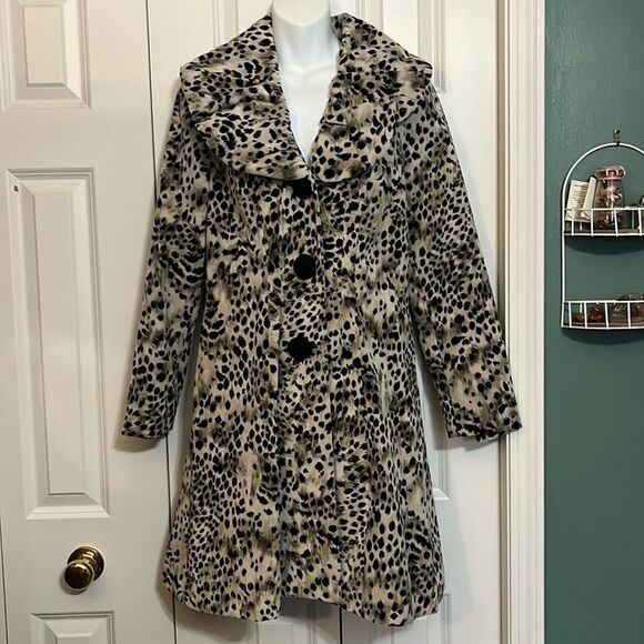 3 Sisters Faux Leopard Velvet Animal Print Swing Stroller Coat Vintage Women’s S - Picture 2 of 11